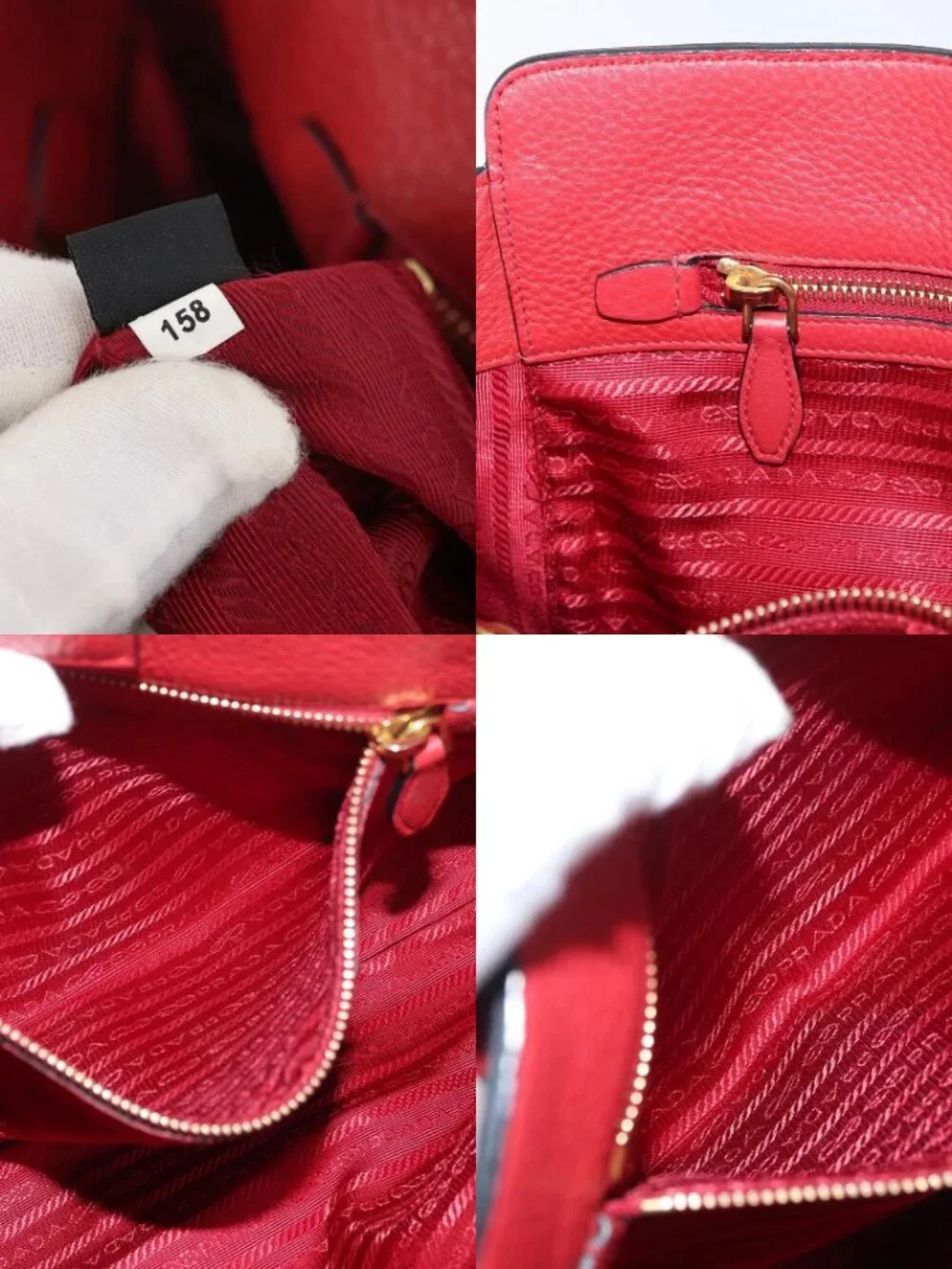 PRADA Vittero Tote Bag Leather Red Gold Auth ka3868